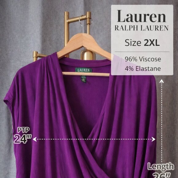 Lauren Ralph Lauren Tops - Lauren Ralph Lauren Draped Wrap Top 2XL Purple V-Neck Stretch Blouse